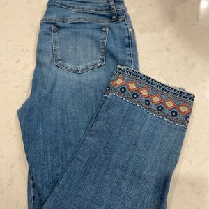 Chico's Blue Jeans with Colorful Embroidered Cuff